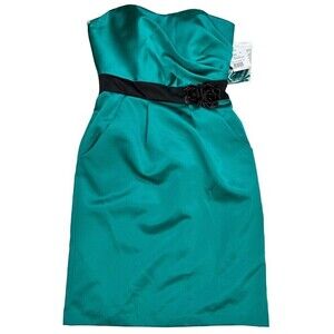 NWT Davids Bridal Womens Jade Black Flower Dress Satin Formal Wedding Size 2